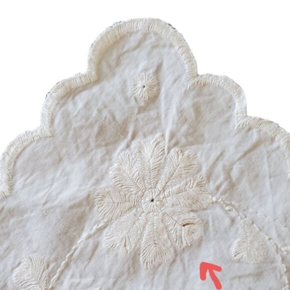 Vintage 1930s Linen Placemat or Doily, White Scalloped Floral Embroidery 23 X 15 - Picture 7 of 8